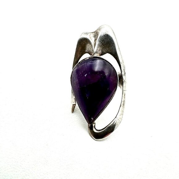 Stunning Vintage Modernist Womens Ring Sterling Silver Amethyst Size 6.5 - Picture 5 of 9